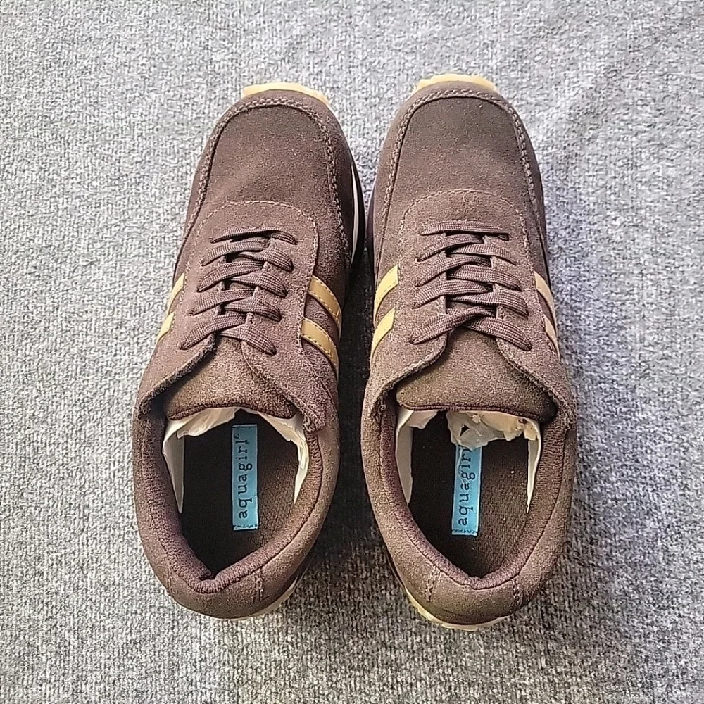 Suede Platform Sneaker lace up chunky stripe Aquagirl 7.5 Retro Athleisure NEW